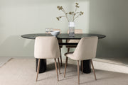 Venture Design Night & Isolde Matstolar 2-pack Beige + Ovala Matbord 180 x 90 Svart
