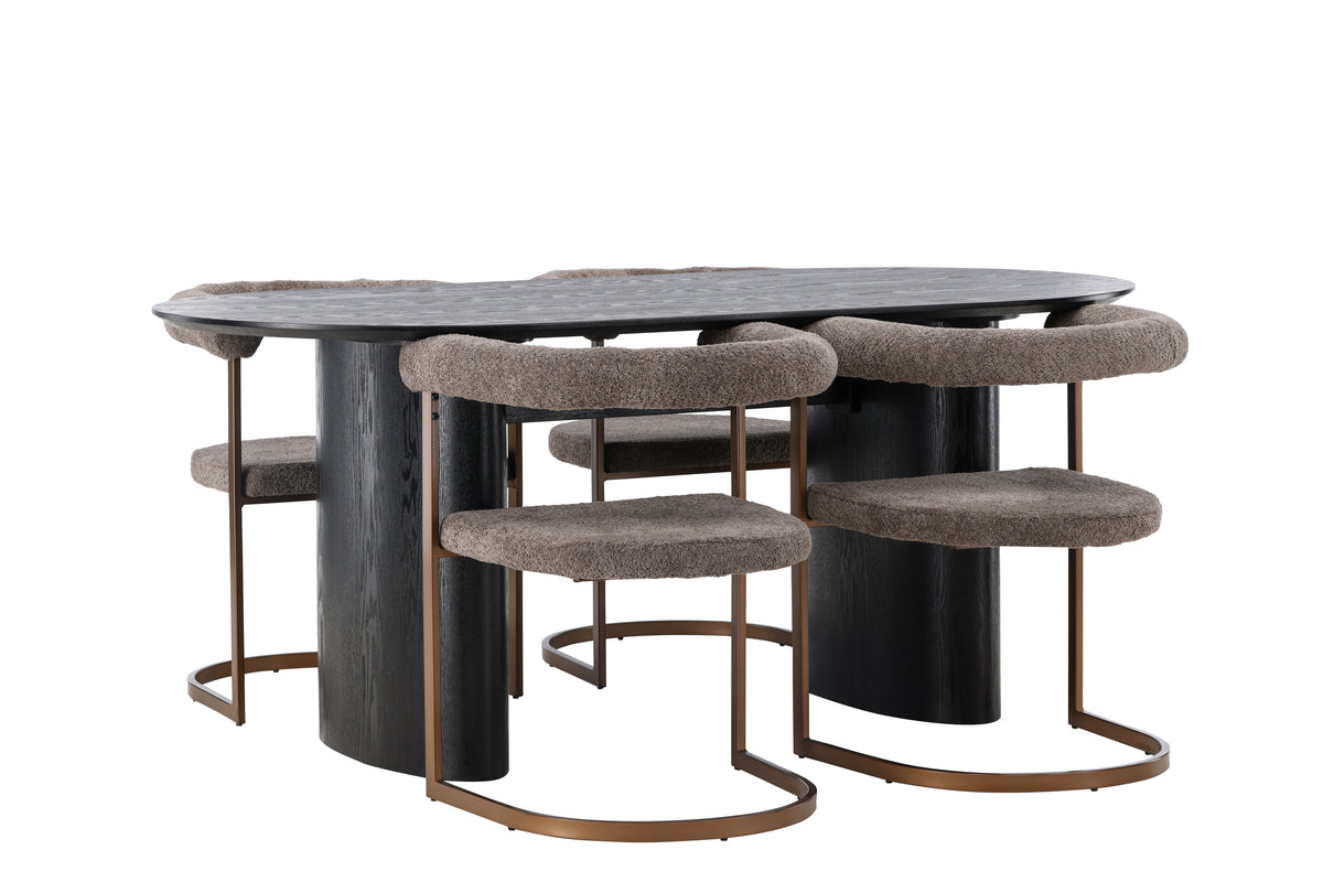 Venture Design Isolde & Morning Ovala Matbord 180 x 90 Svart + Matstolar 2-pack Brun