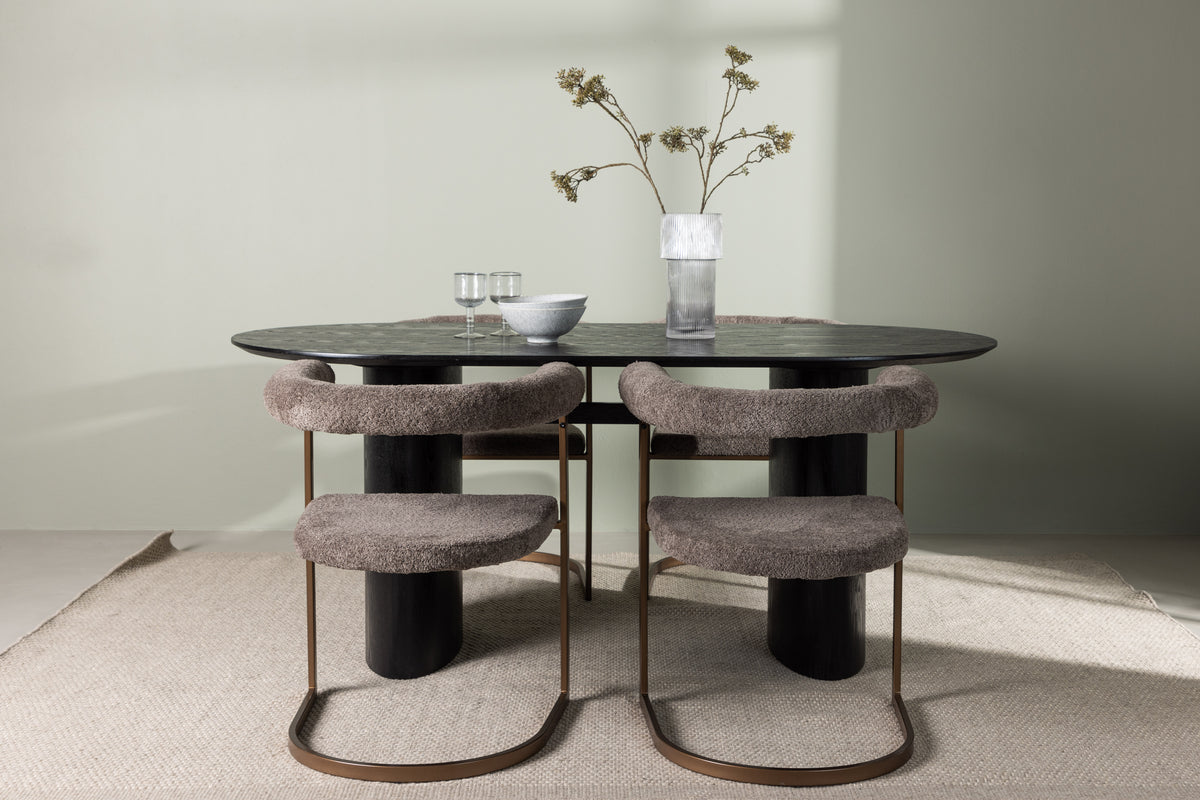 Venture Design Isolde & Morning Ovala Matbord 180 x 90 Svart + Matstolar 2-pack Brun