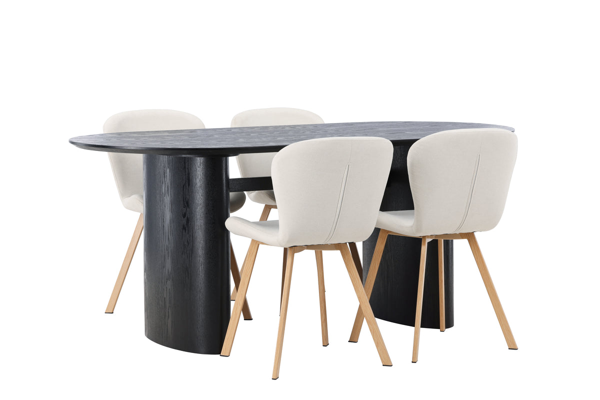 Venture Design Isolde & Lilja Ovala Matbord 180 x 90 Svart + Matstolar 2-pack Beige