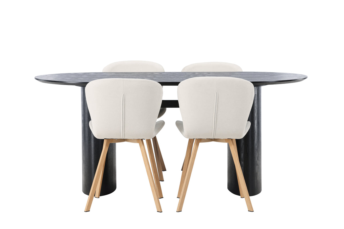Venture Design Isolde & Lilja Ovala Matbord 180 x 90 Svart + Matstolar 2-pack Beige