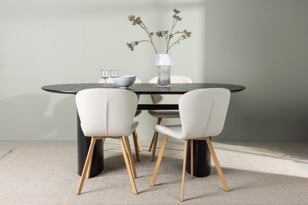 Venture Design Isolde & Lilja Ovala Matbord 180 x 90 Svart + Matstolar 2-pack Beige