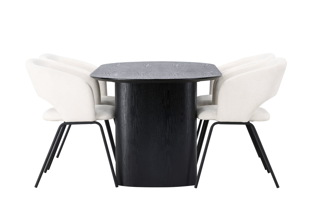 Venture Design Day & Isolde Matstolar 2-pack Off-white + Ovala Matbord 180 x 90 Svart