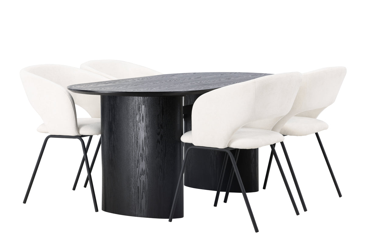Venture Design Day & Isolde Matstolar 2-pack Off-white + Ovala Matbord 180 x 90 Svart