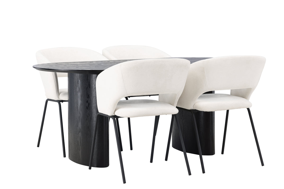 Venture Design Day & Isolde Matstolar 2-pack Off-white + Ovala Matbord 180 x 90 Svart