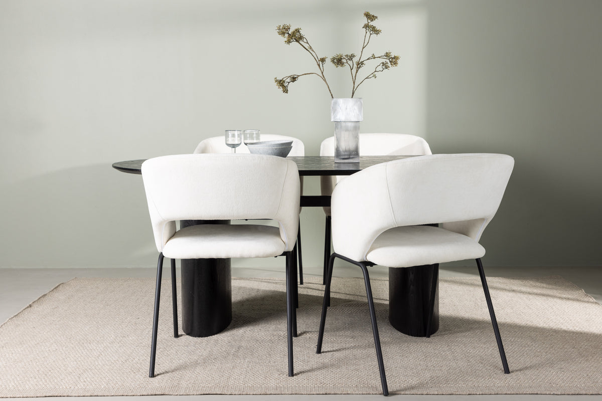 Venture Design Day & Isolde Matstolar 2-pack Off-white + Ovala Matbord 180 x 90 Svart