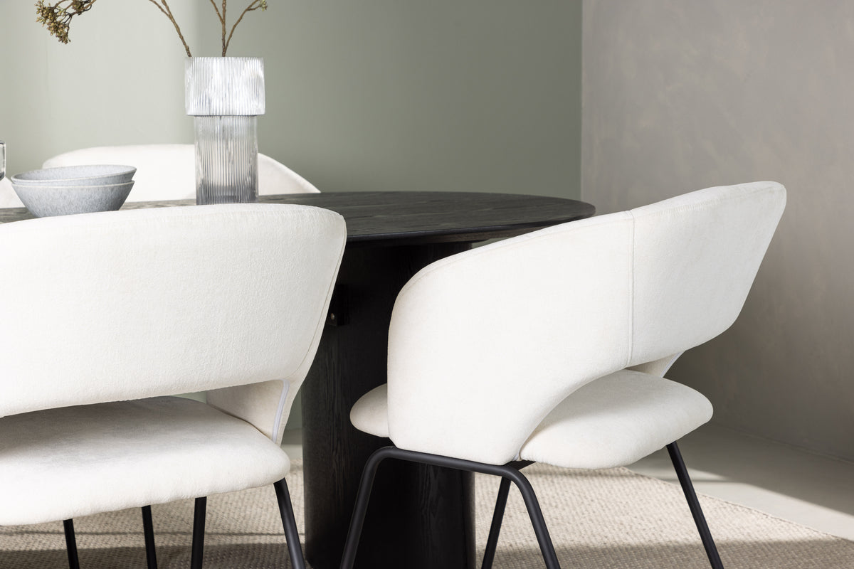 Venture Design Day & Isolde Matstolar 2-pack Off-white + Ovala Matbord 180 x 90 Svart