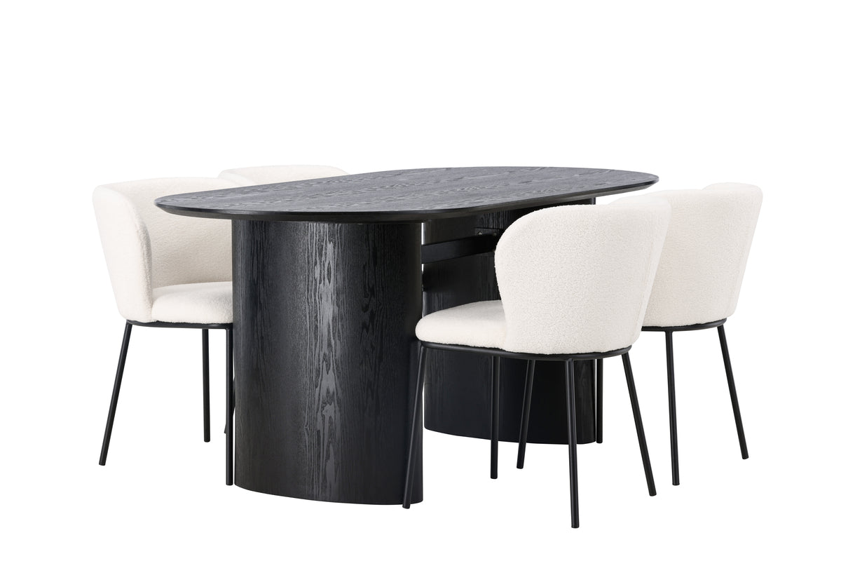 Venture Design Edina & Isolde Matstolar 2-pack Vit + Ovala Matbord 180 x 90 Svart
