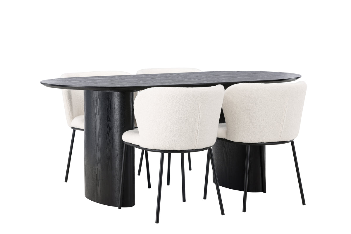 Venture Design Edina & Isolde Matstolar 2-pack Vit + Ovala Matbord 180 x 90 Svart