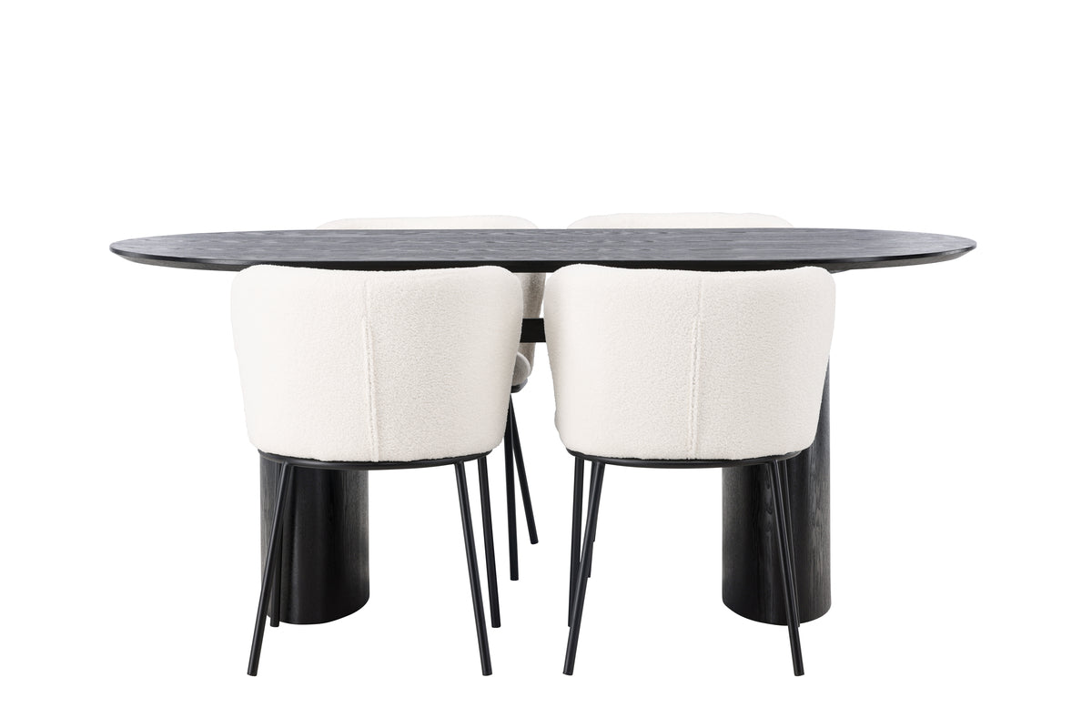 Venture Design Edina & Isolde Matstolar 2-pack Vit + Ovala Matbord 180 x 90 Svart