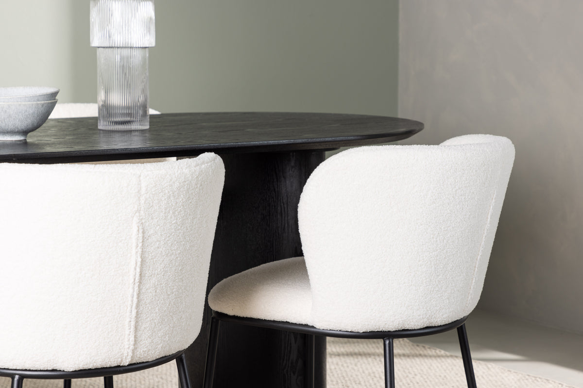 Venture Design Edina & Isolde Matstolar 2-pack Vit + Ovala Matbord 180 x 90 Svart