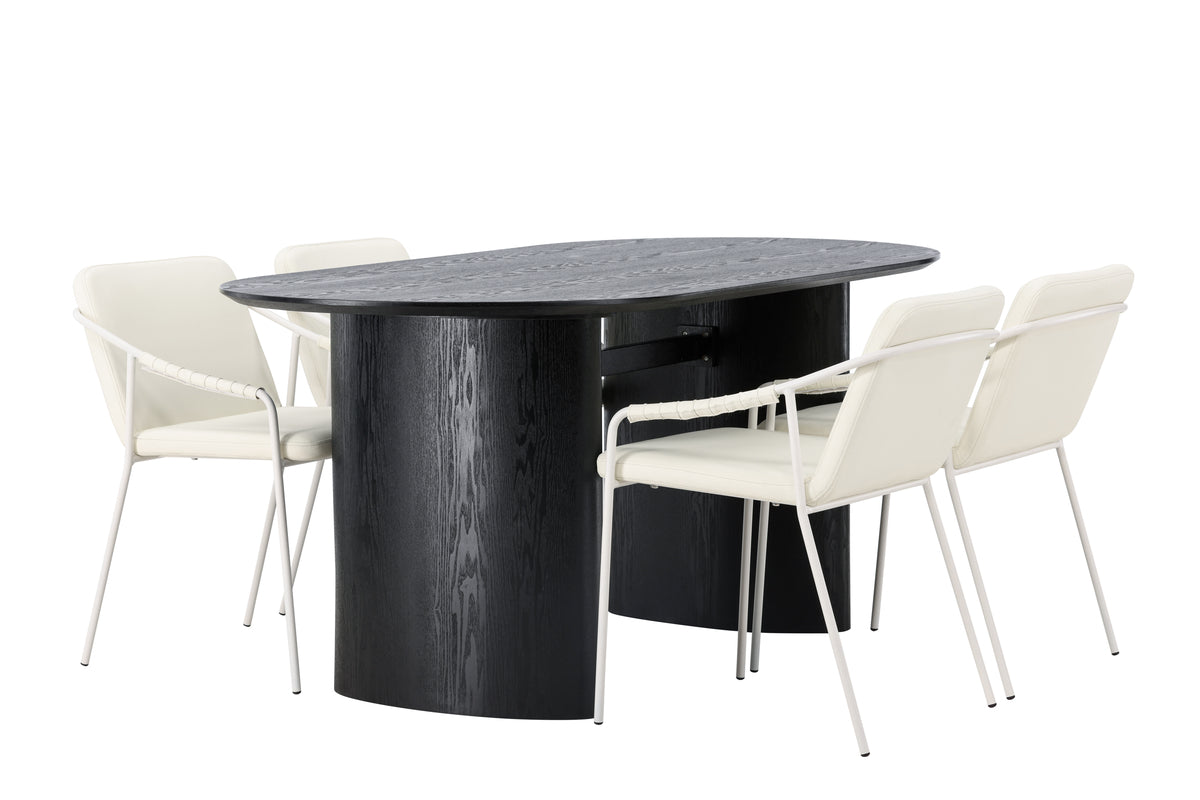 Venture Design Tvist & Isolde Matstolar 2-pack Beige + Ovala Matbord 180 x 90 Svart
