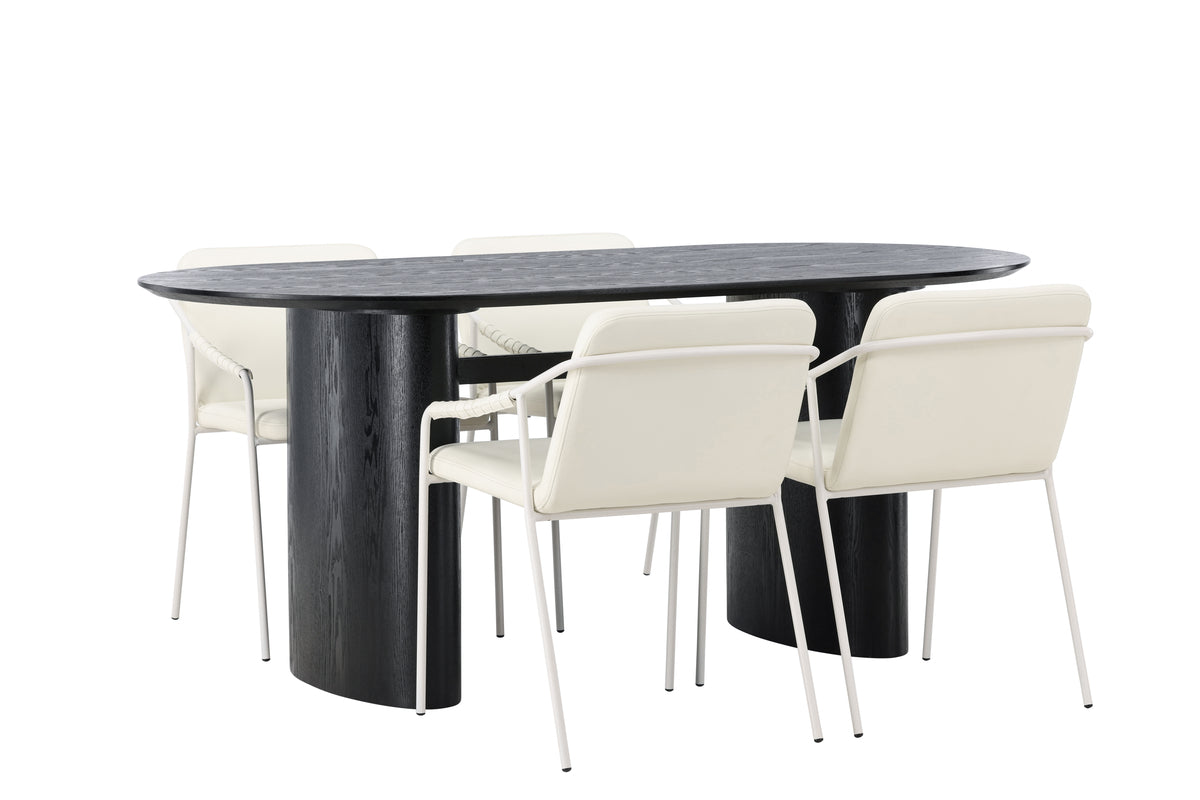 Venture Design Tvist & Isolde Matstolar 2-pack Beige + Ovala Matbord 180 x 90 Svart