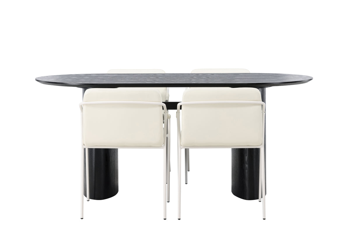 Venture Design Tvist & Isolde Matstolar 2-pack Beige + Ovala Matbord 180 x 90 Svart