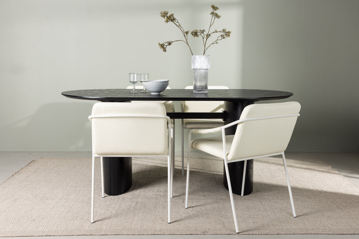 Venture Design Tvist & Isolde Matstolar 2-pack Beige + Ovala Matbord 180 x 90 Svart