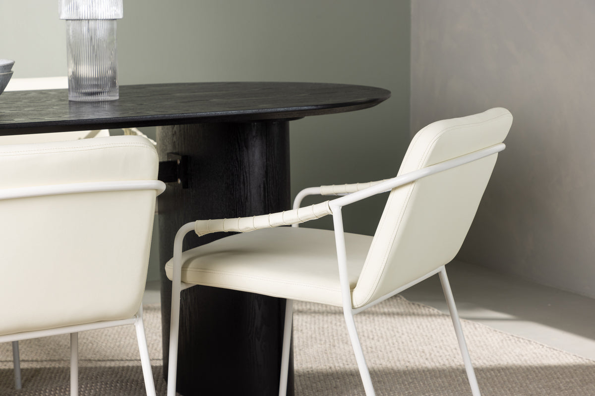Venture Design Tvist & Isolde Matstolar 2-pack Beige + Ovala Matbord 180 x 90 Svart