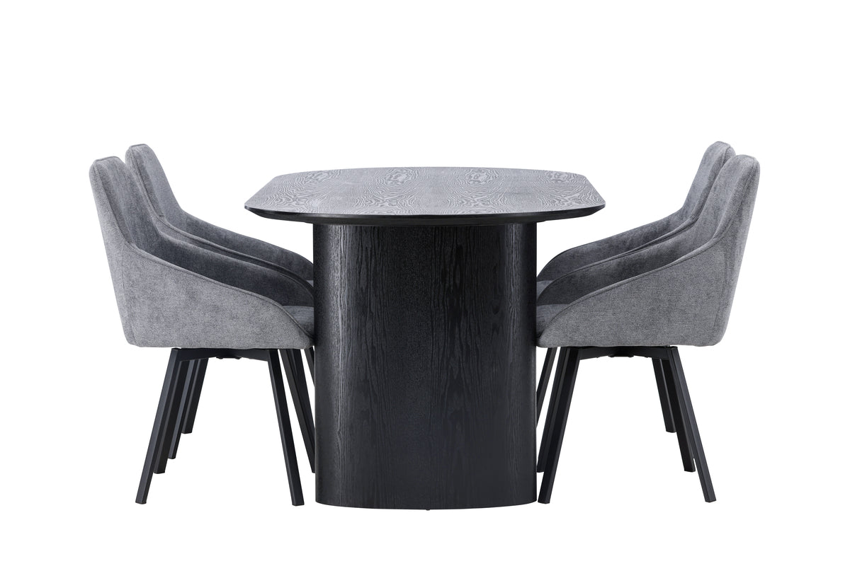 Venture Design Rosie & Isolde Matstolar 2-pack Grå + Ovala Matbord 180 x 90 Svart