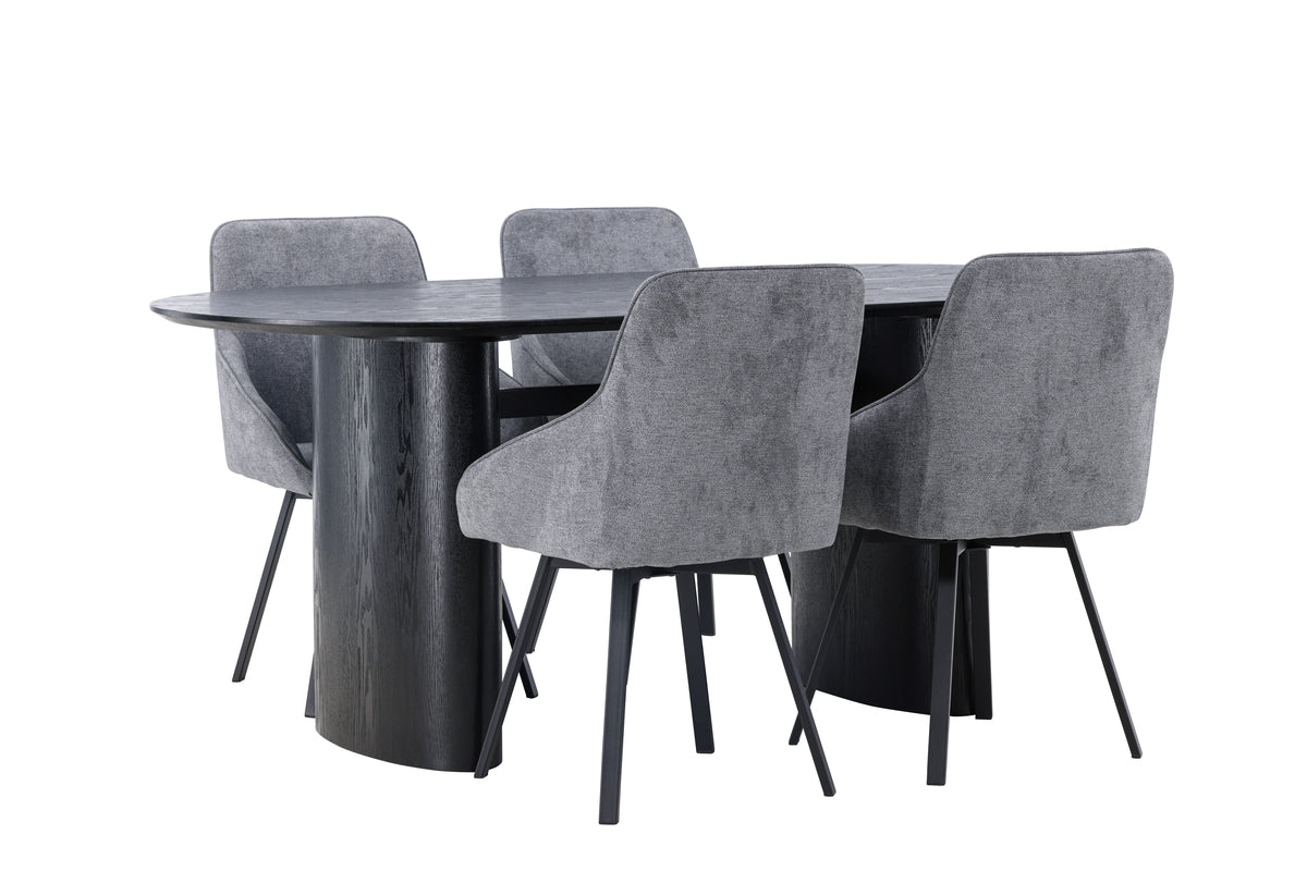 Venture Design Rosie & Isolde Matstolar 2-pack Grå + Ovala Matbord 180 x 90 Svart
