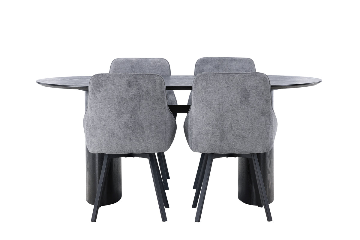 Venture Design Rosie & Isolde Matstolar 2-pack Grå + Ovala Matbord 180 x 90 Svart