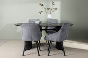 Venture Design Rosie & Isolde Matstolar 2-pack Grå + Ovala Matbord 180 x 90 Svart