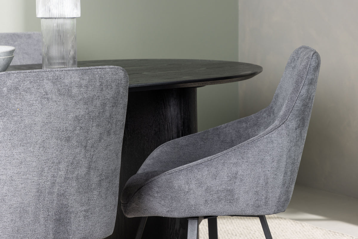 Venture Design Rosie & Isolde Matstolar 2-pack Grå + Ovala Matbord 180 x 90 Svart