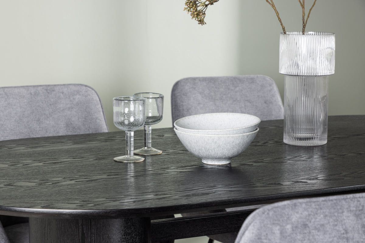 Venture Design Rosie & Isolde Matstolar 2-pack Grå + Ovala Matbord 180 x 90 Svart