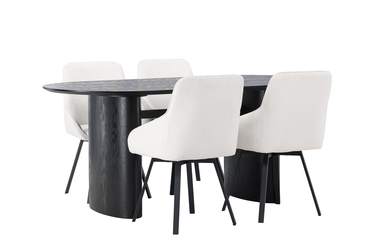 Venture Design Rosie & Isolde Matstolar 2-pack Beige + Ovala Matbord 180 x 90 Svart