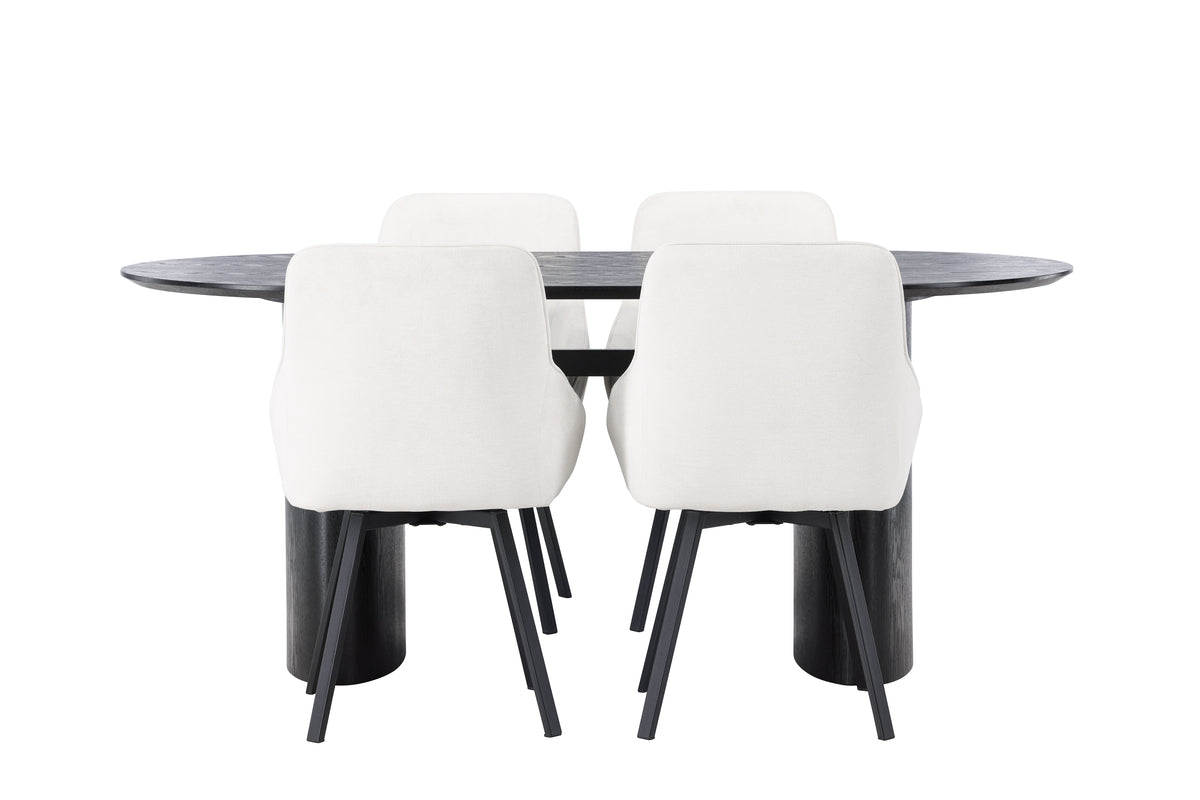 Venture Design Rosie & Isolde Matstolar 2-pack Beige + Ovala Matbord 180 x 90 Svart