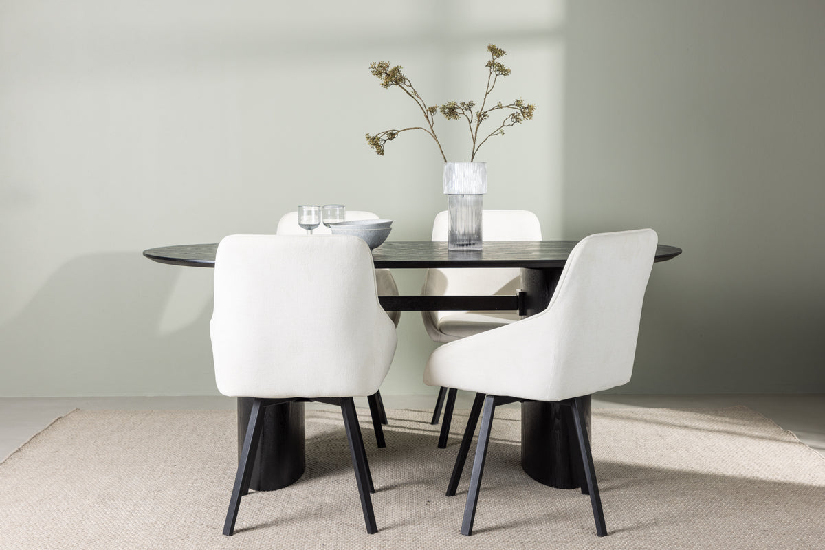Venture Design Rosie & Isolde Matstolar 2-pack Beige + Ovala Matbord 180 x 90 Svart