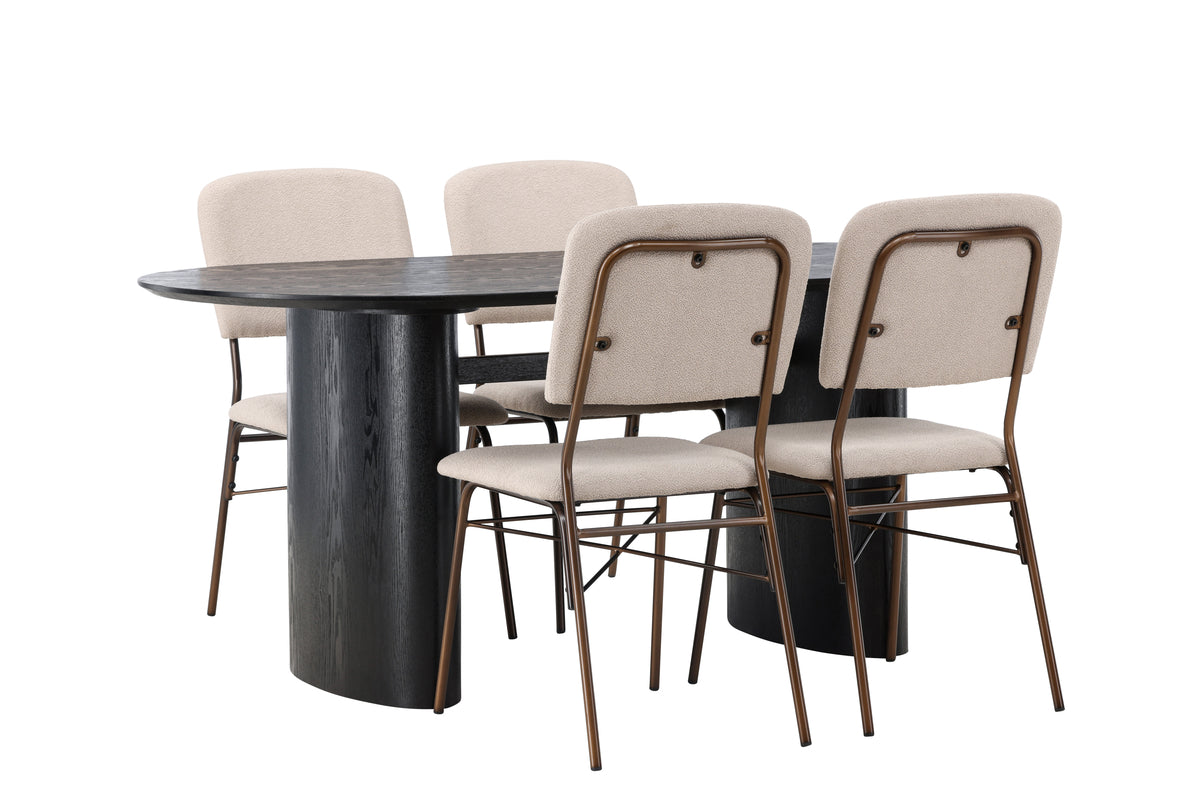 Venture Design Seda & Isolde Matstolar 2-pack Beige + Ovala Matbord 180 x 90 Svart