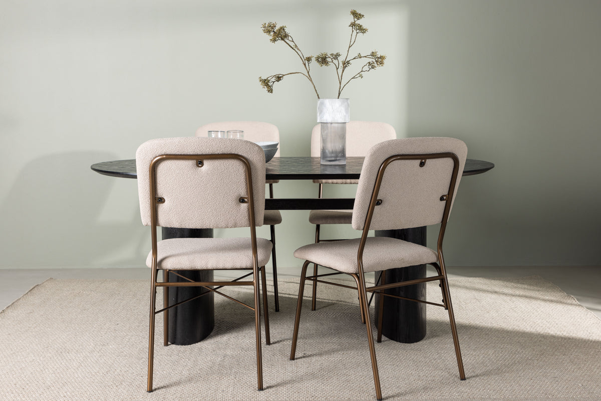 Venture Design Seda & Isolde Matstolar 2-pack Beige + Ovala Matbord 180 x 90 Svart
