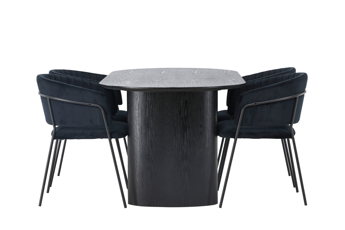 Venture Design Selma & Isolde Matstolar 2-pack Svart + Ovala Matbord 180 x 90 Svart