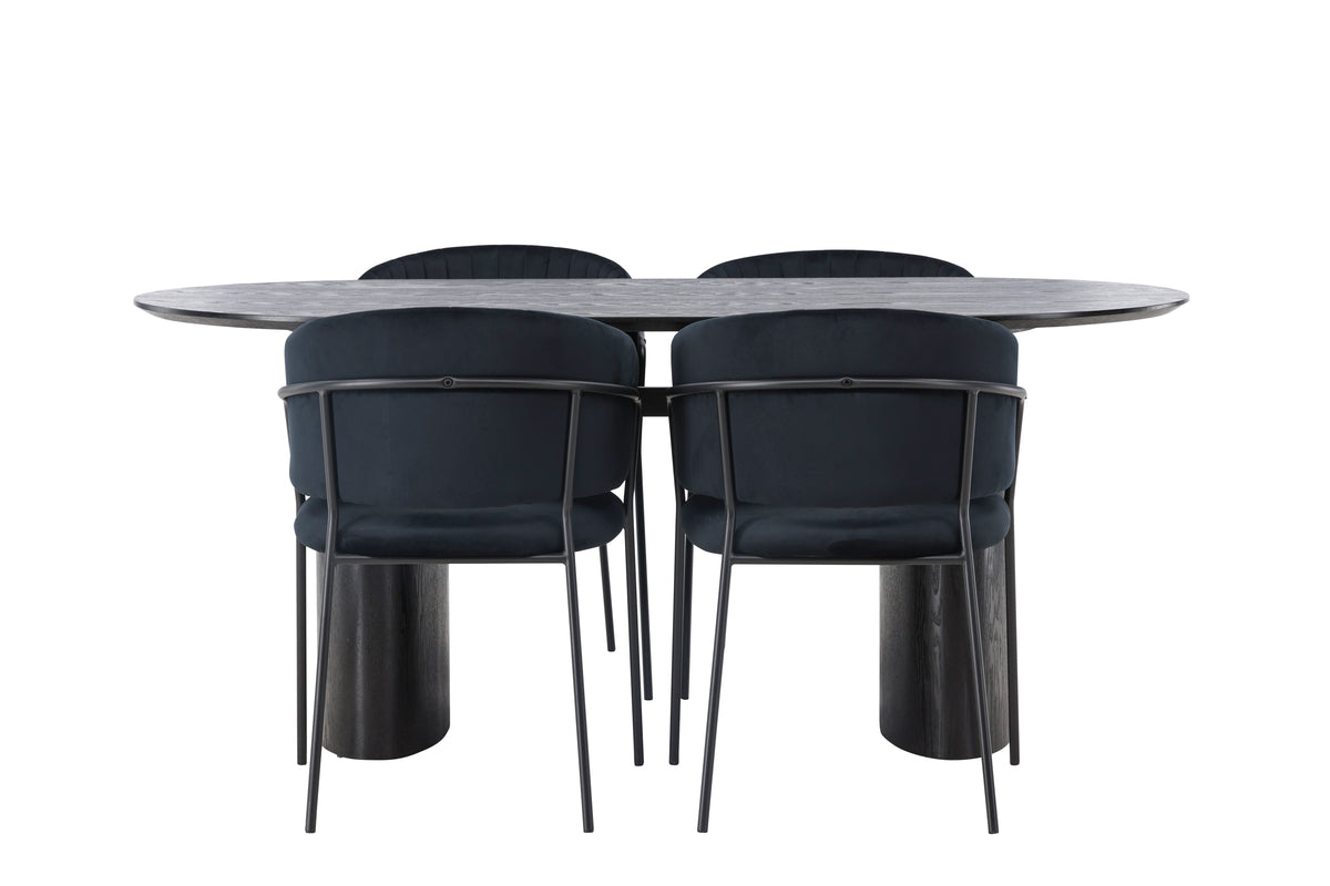 Venture Design Selma & Isolde Matstolar 2-pack Svart + Ovala Matbord 180 x 90 Svart