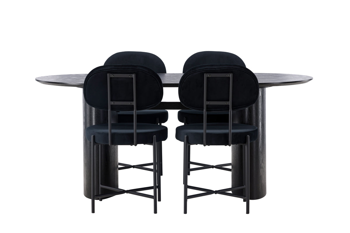Venture Design Stella & Isolde Matstolar 2-pack Svart + Ovala Matbord 180 x 90 Svart