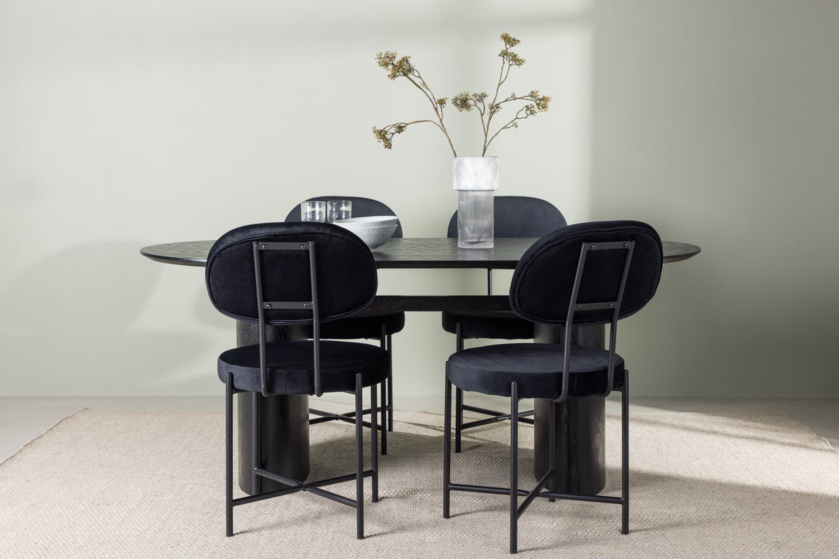 Venture Design Stella & Isolde Matstolar 2-pack Svart + Ovala Matbord 180 x 90 Svart