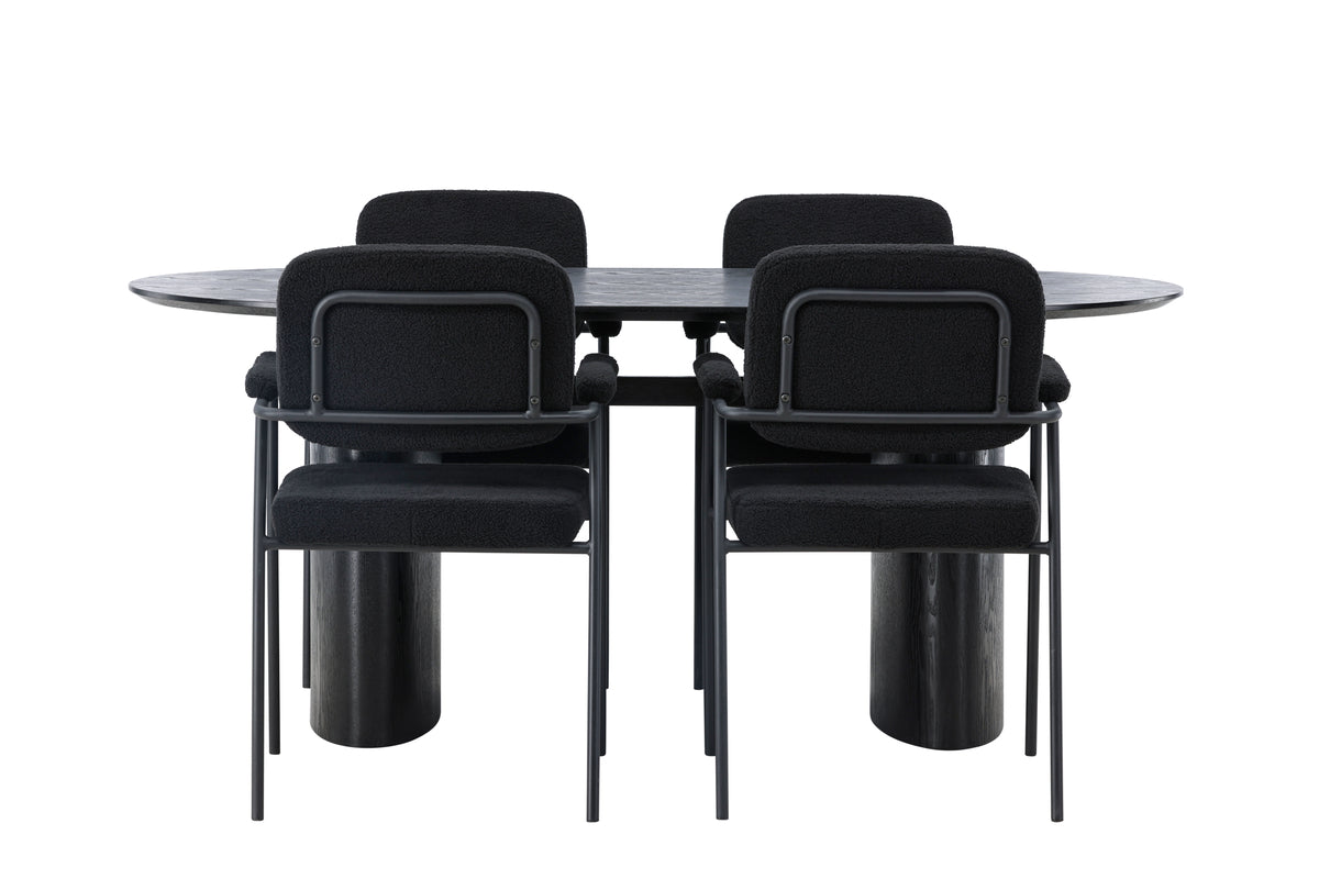 Venture Design Yesterday & Isolde Matstolar 2-pack Svart + Ovala Matbord 180 x 90 Svart