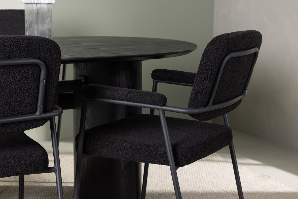 Venture Design Yesterday & Isolde Matstolar 2-pack Svart + Ovala Matbord 180 x 90 Svart
