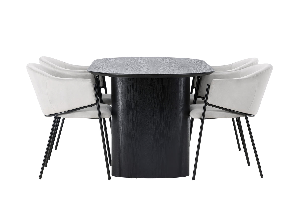 Venture Design Evelina & Isolde Matstolar 2-pack Grå + Ovala Matbord 180 x 90 Svart