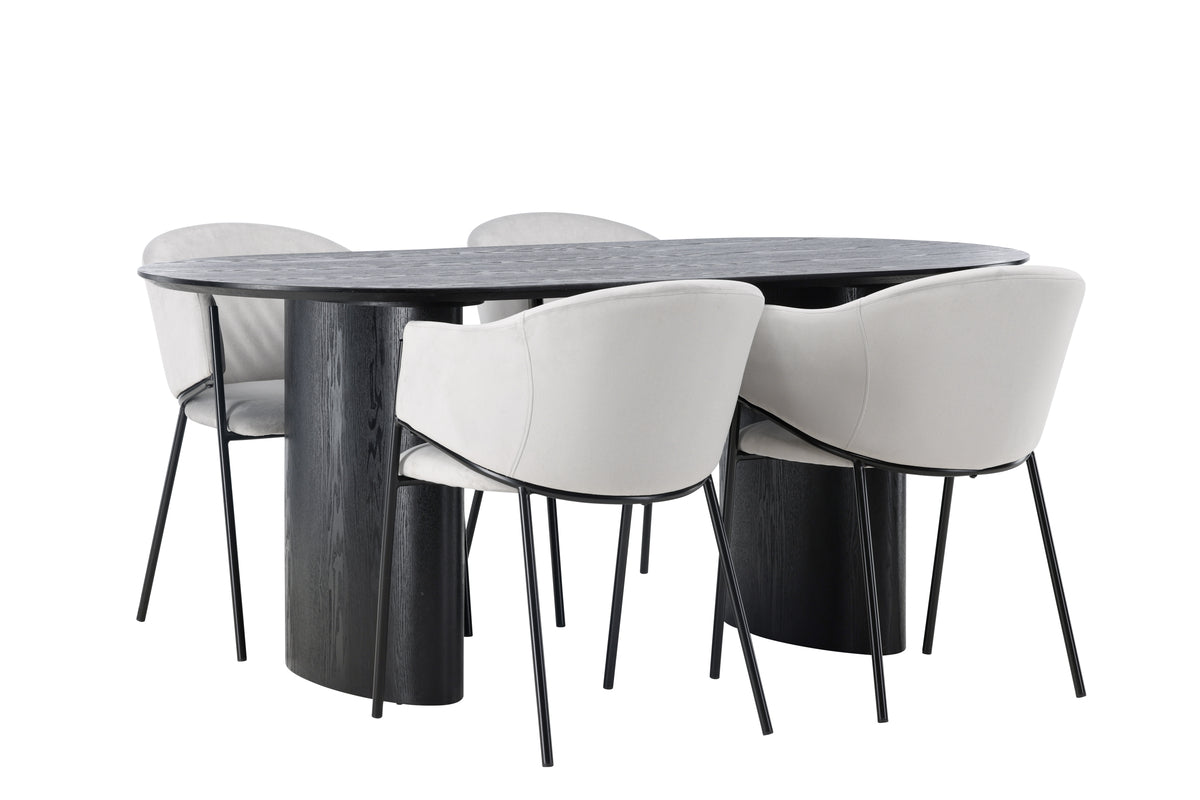 Venture Design Evelina & Isolde Matstolar 2-pack Grå + Ovala Matbord 180 x 90 Svart
