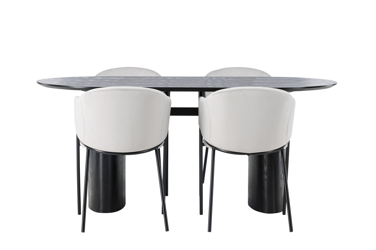 Venture Design Evelina & Isolde Matstolar 2-pack Grå + Ovala Matbord 180 x 90 Svart