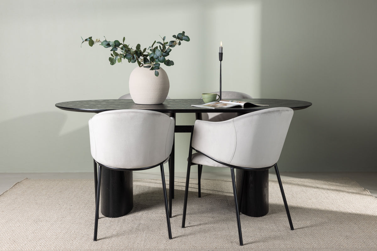 Venture Design Evelina & Isolde Matstolar 2-pack Grå + Ovala Matbord 180 x 90 Svart