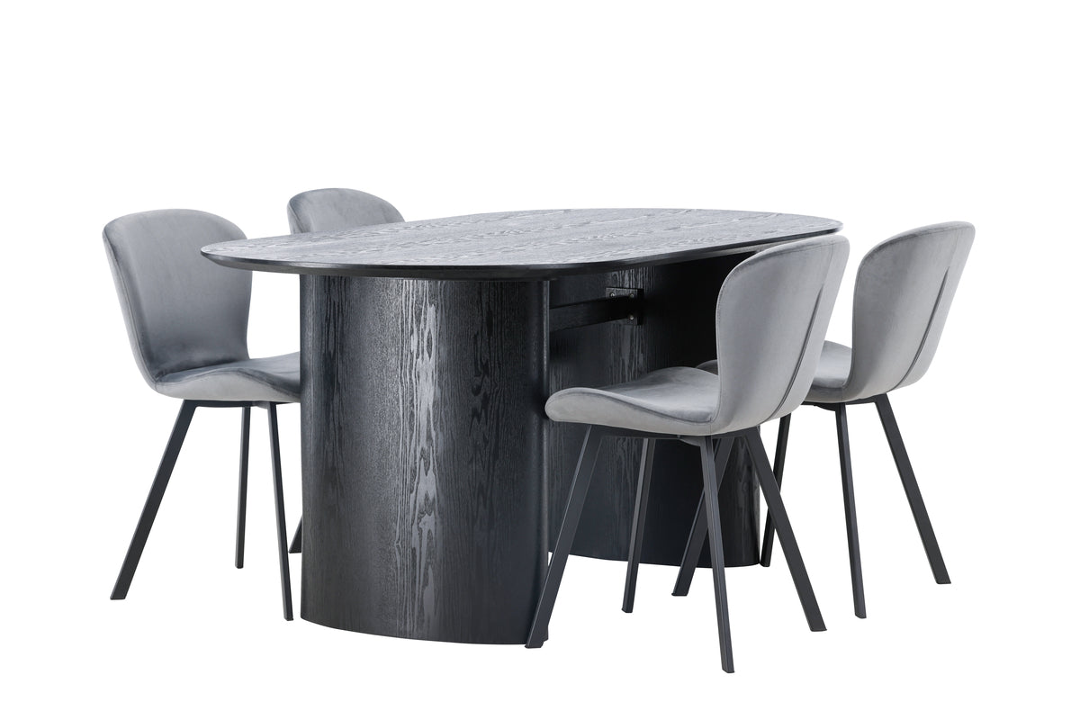 Venture Design Lilja & Isolde Matstolar 2-pack Grå + Ovala Matbord 180 x 90 Svart