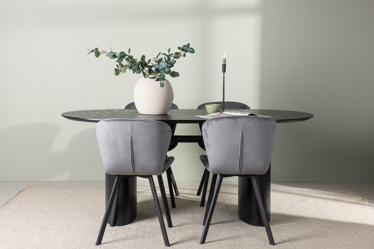 Venture Design Lilja & Isolde Matstolar 2-pack Grå + Ovala Matbord 180 x 90 Svart