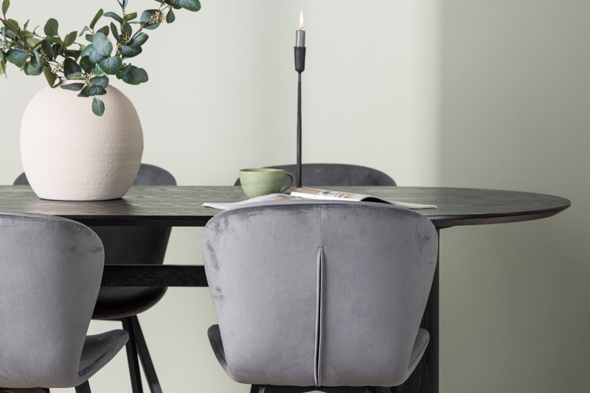 Venture Design Lilja & Isolde Matstolar 2-pack Grå + Ovala Matbord 180 x 90 Svart