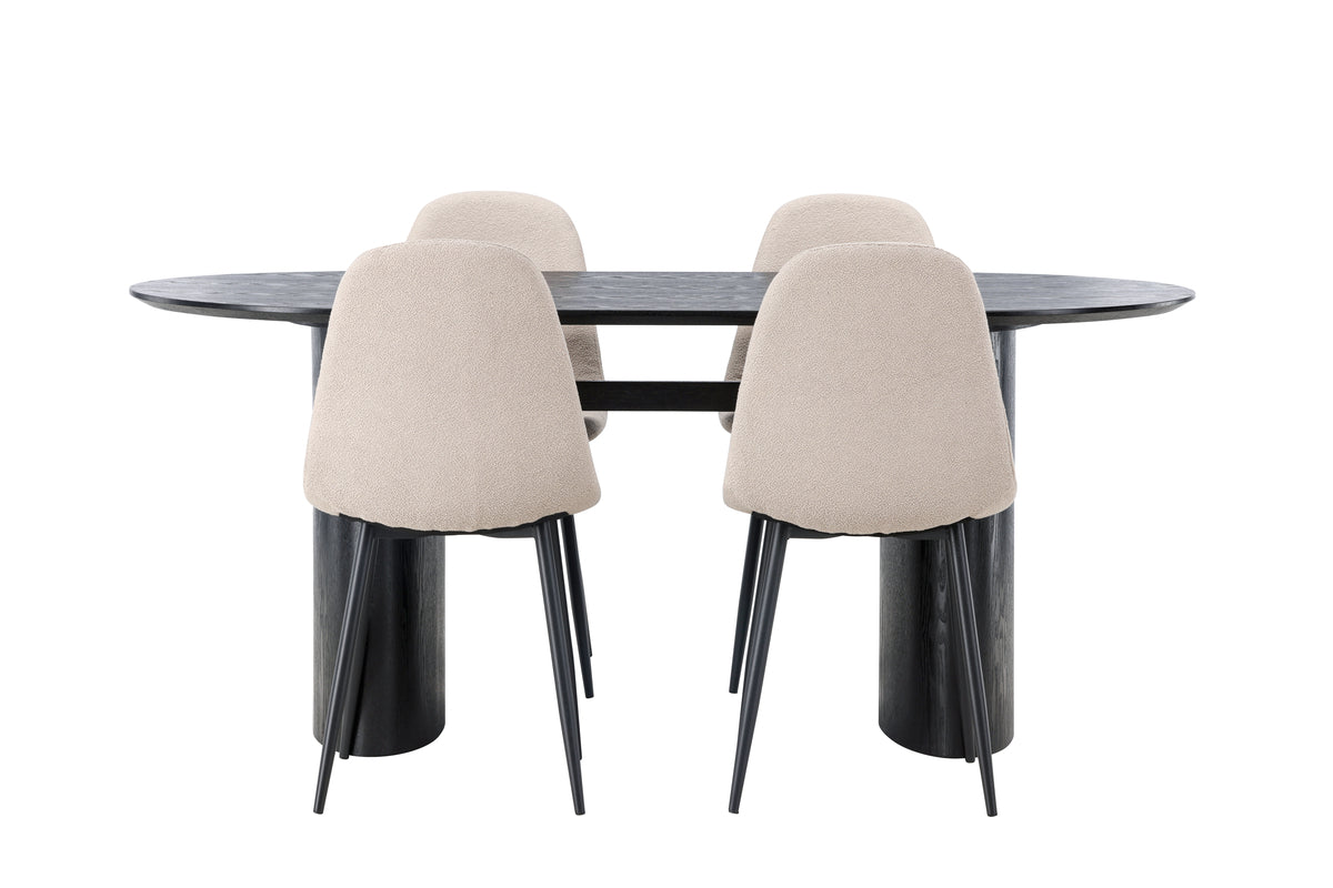 Venture Design Polar & Isolde Matstolar 2-pack Beige + Ovala Matbord 180 x 90 Svart