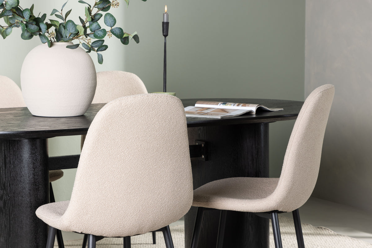 Venture Design Polar & Isolde Matstolar 2-pack Beige + Ovala Matbord 180 x 90 Svart
