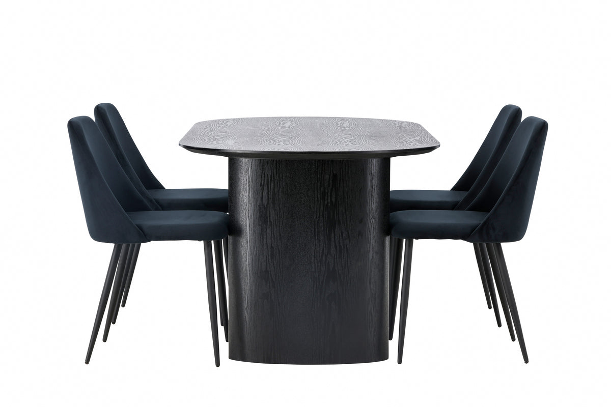 Venture Design Night & Isolde Matstolar 2-pack Svart + Ovala Matbord 180 x 90 Svart
