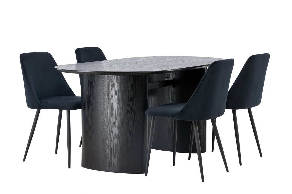Venture Design Night & Isolde Matstolar 2-pack Svart + Ovala Matbord 180 x 90 Svart