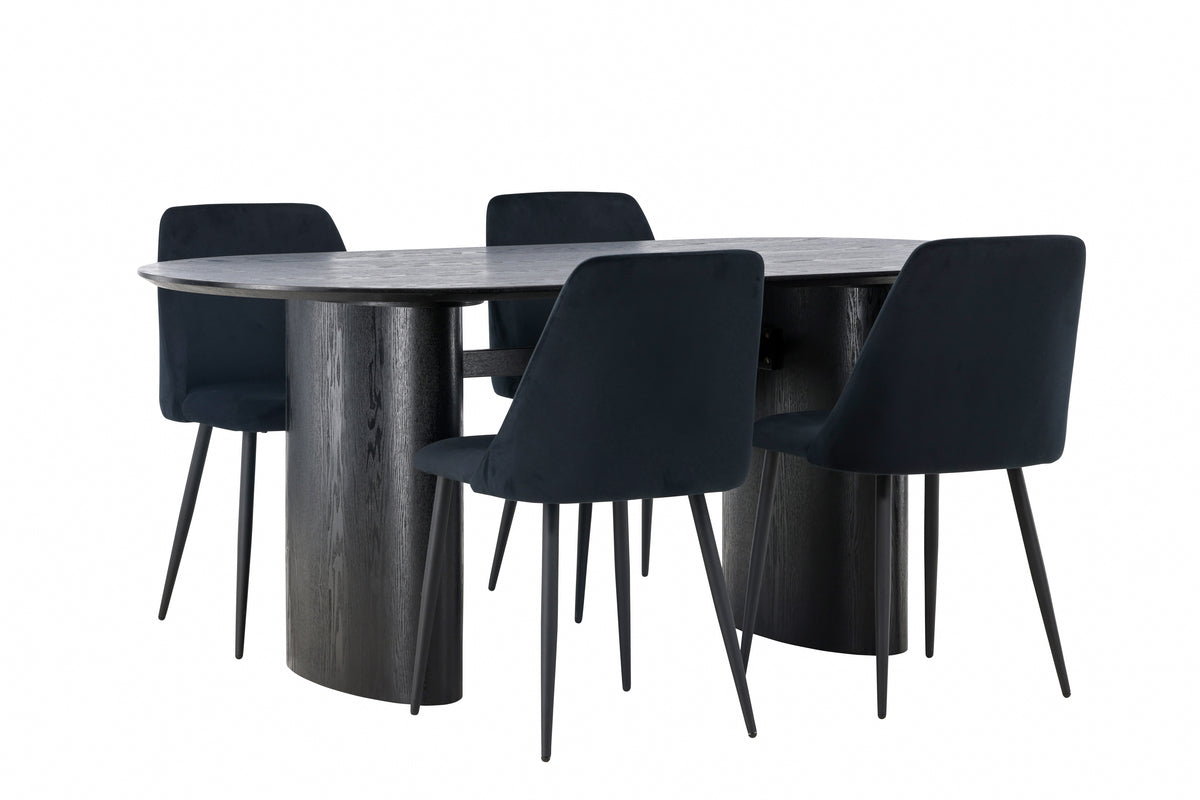 Venture Design Night & Isolde Matstolar 2-pack Svart + Ovala Matbord 180 x 90 Svart