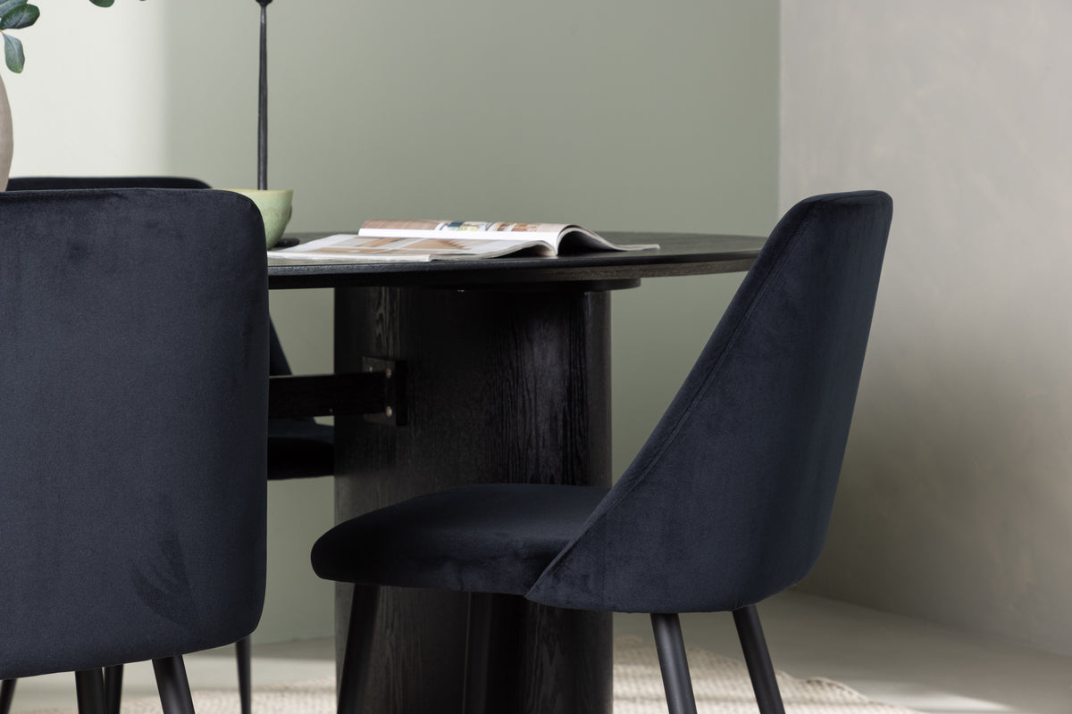 Venture Design Night & Isolde Matstolar 2-pack Svart + Ovala Matbord 180 x 90 Svart